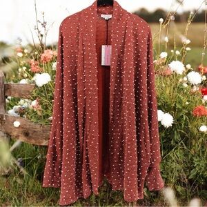 NEW Andree by Unit Rust Orange Raised Polka Dot Cozy Cardigan Size 1X